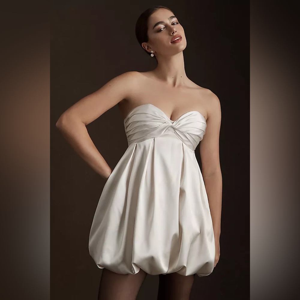 NWT Ronny Kobo Jolita Strapless Ivory Bubble Hem Cocktail Dress Size 4 Cocktail